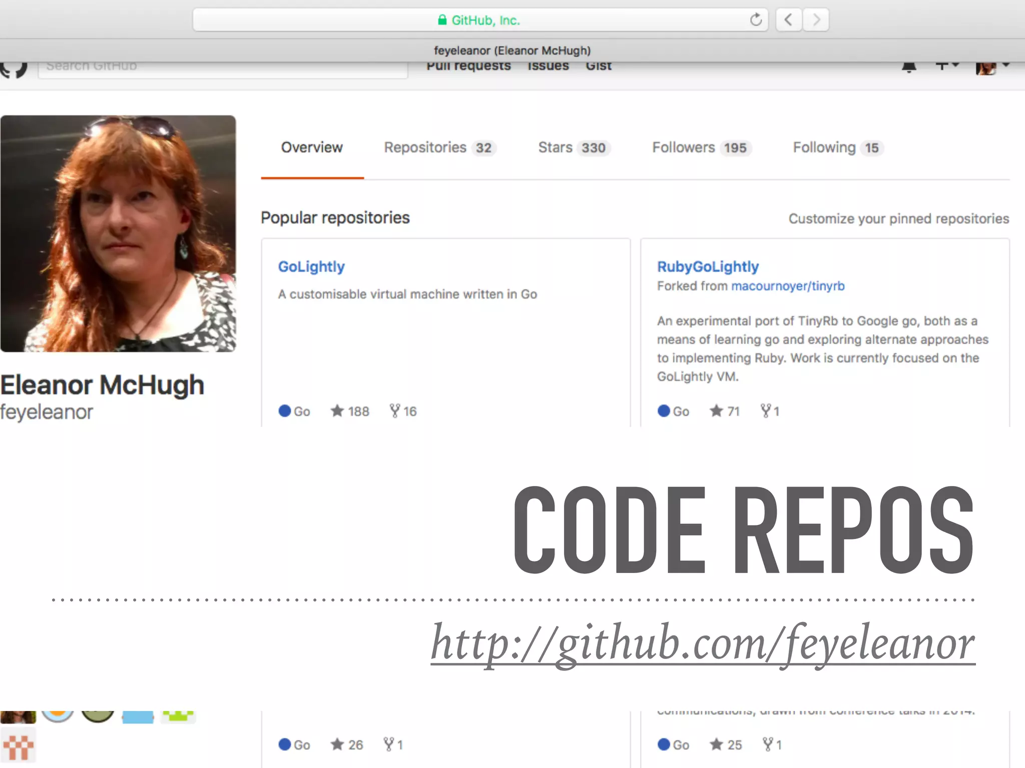 CODE REPOS
http://github.com/feyeleanor
 