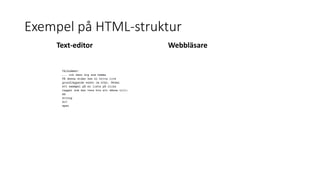 Exempel på HTML-struktur
Text-editor Webbläsare
 