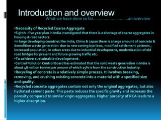 Presentation on Comparative study Of concrete using Recycled coarse ...