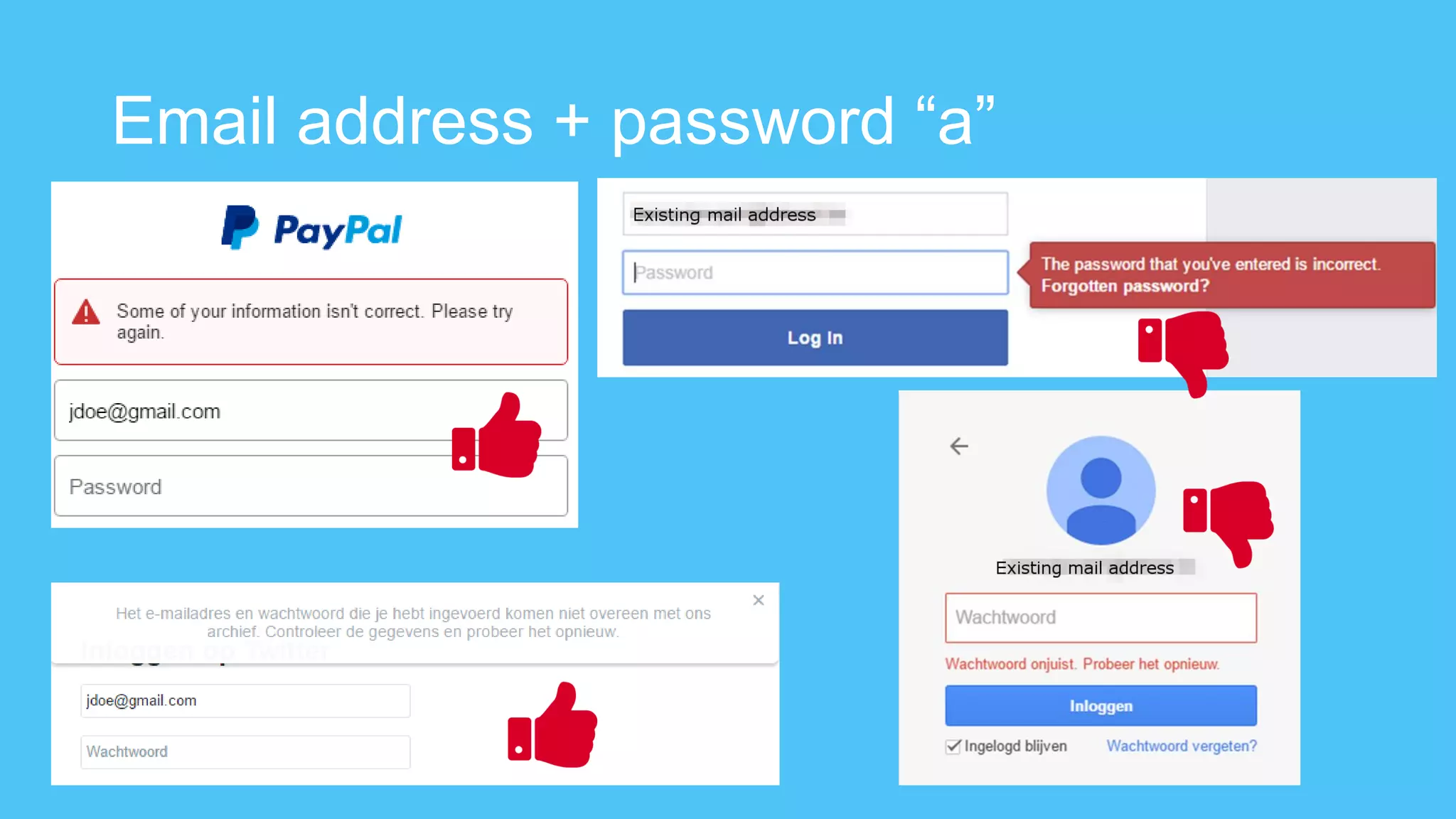 Email address + password “a”
 