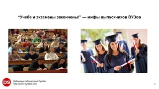 Вебинары лаборатории Dystlab.
http://event.dystlab.com
“Учеба и экзамены закончены!” — мифы выпускников ВУЗов
5
 