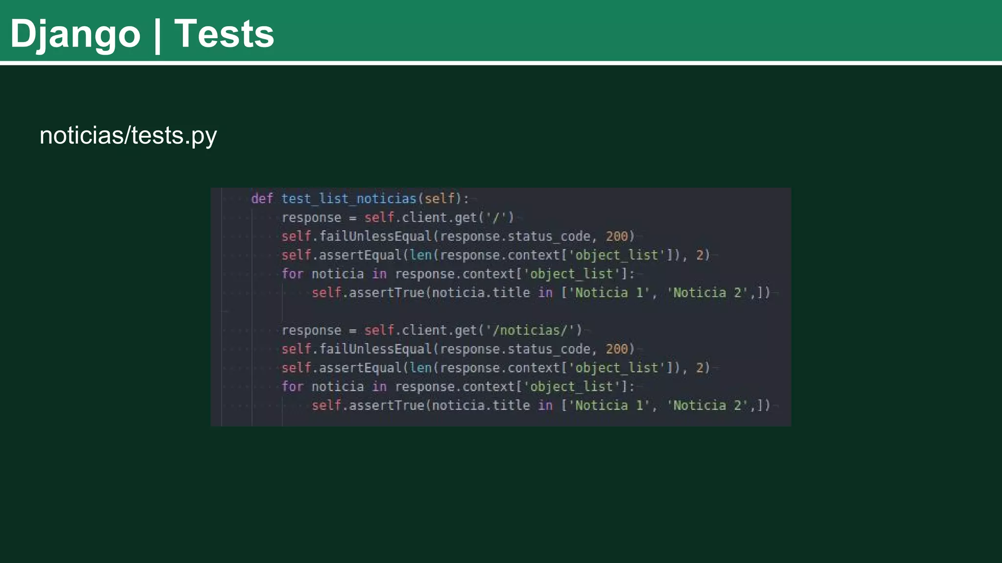 Django | Tests noticias/tests.py 