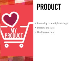 PRODUCT
➤ Increasing to multiple servings
➤ Improve the taste
➤ Health conscious
 