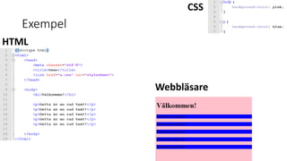 Exempel
HTML
CSS
Webbläsare
 