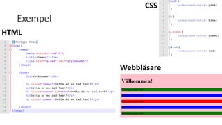 Exempel
HTML
CSS
Webbläsare
 