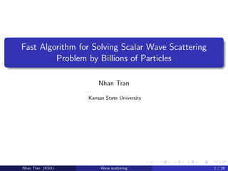 Fast Algorithm for Solving Scalar Wave Scattering
Problem by Billions of Particles
Nhan Tran
Kansas State University
Nhan Tran (KSU) Wave scattering 1 / 29
 