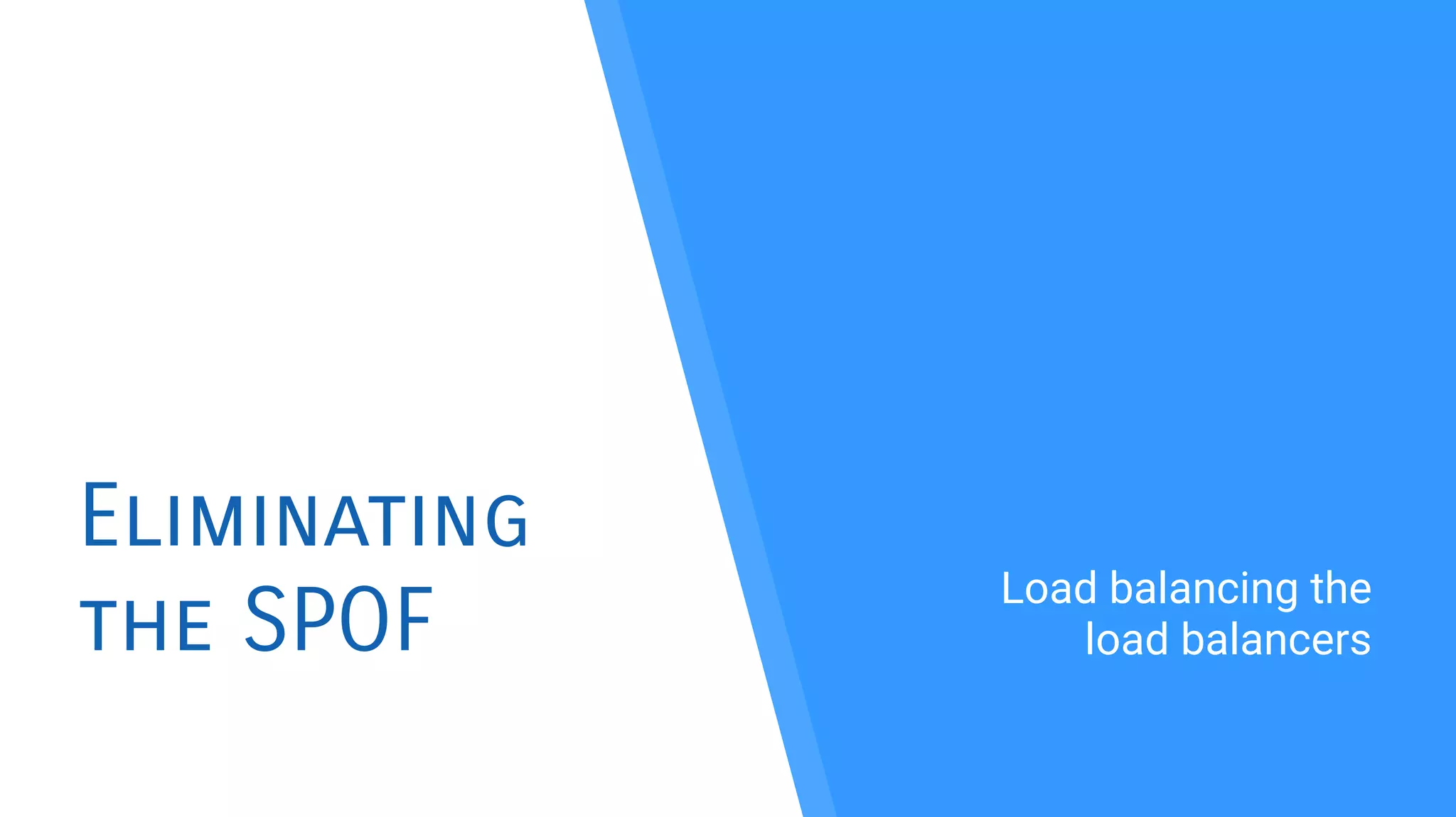 Eliminating
the SPOF
Load balancing the
load balancers
 