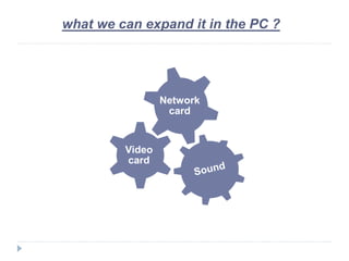 Video
card
Network
card
what we can expand it in the PC ?
 