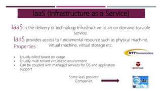 IaaS (Infrastructure as a Service)
IaaS is the delivery of technology Infrastructure as an on demand scalable
service.
Iaa...