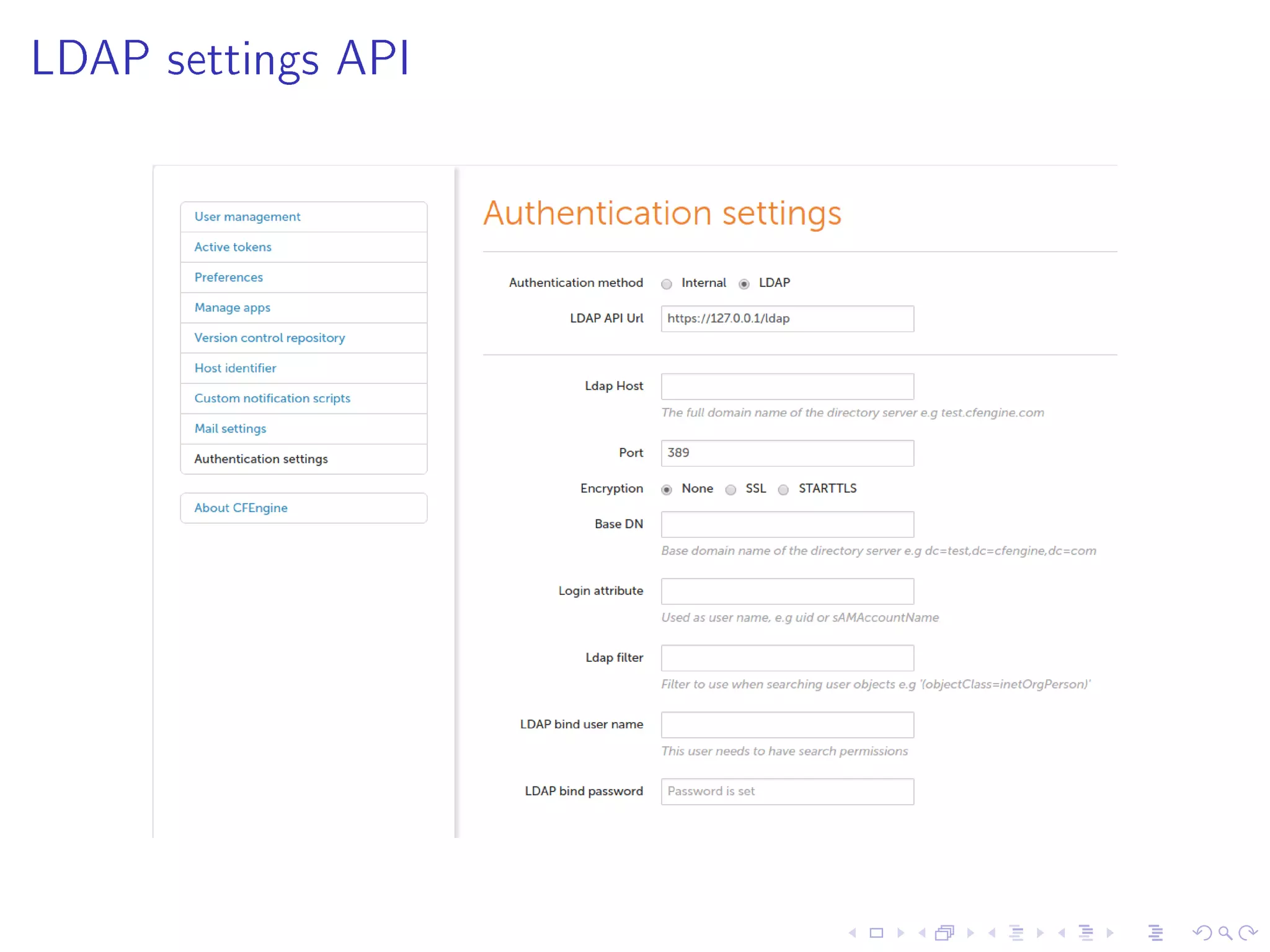 LDAP settings API
 
