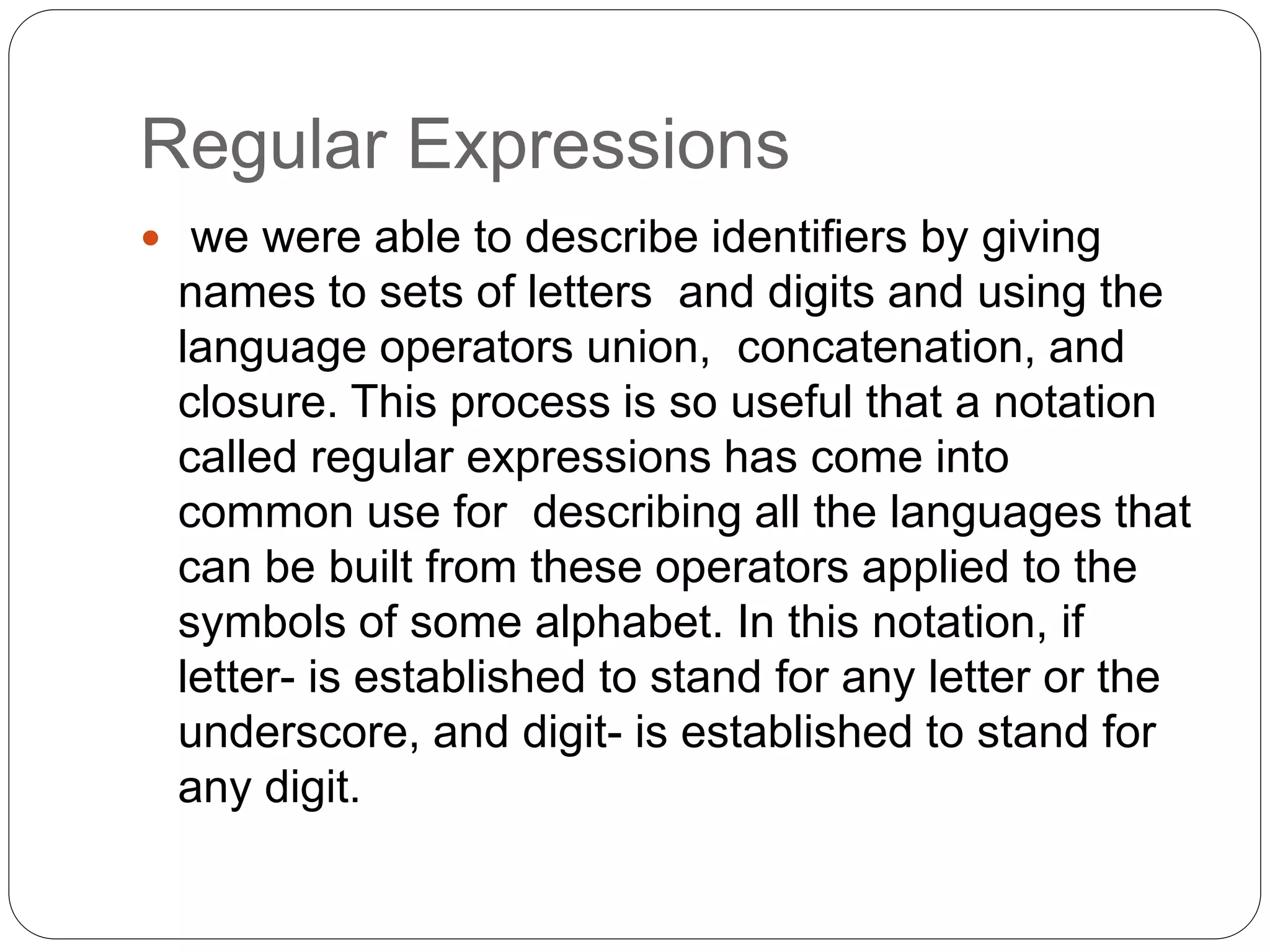 Regular expression in compiler design ppt