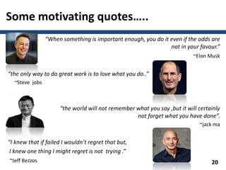 Some motivating quotes…..
20
“When something is important enough, you do it even if the odds are
not in your favour.”
~Elo...