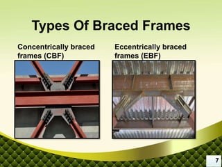 Types Of Braced Frames
Concentrically braced
frames (CBF)
Eccentrically braced
frames (EBF)
7
 