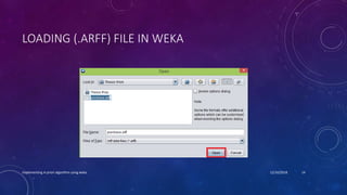 LOADING (.ARFF) FILE IN WEKA
Implementing A-priori algorithm using weka 12/10/2018 14
 