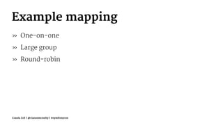 Example mapping
» One-on-one
» Large group
» Round-robin
Crania Ltd | @ciaranmcnulty | #symfonycon
 