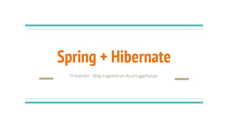 Spring + Hibernate
Presenter : Majurageerthan Arumugathasan
 