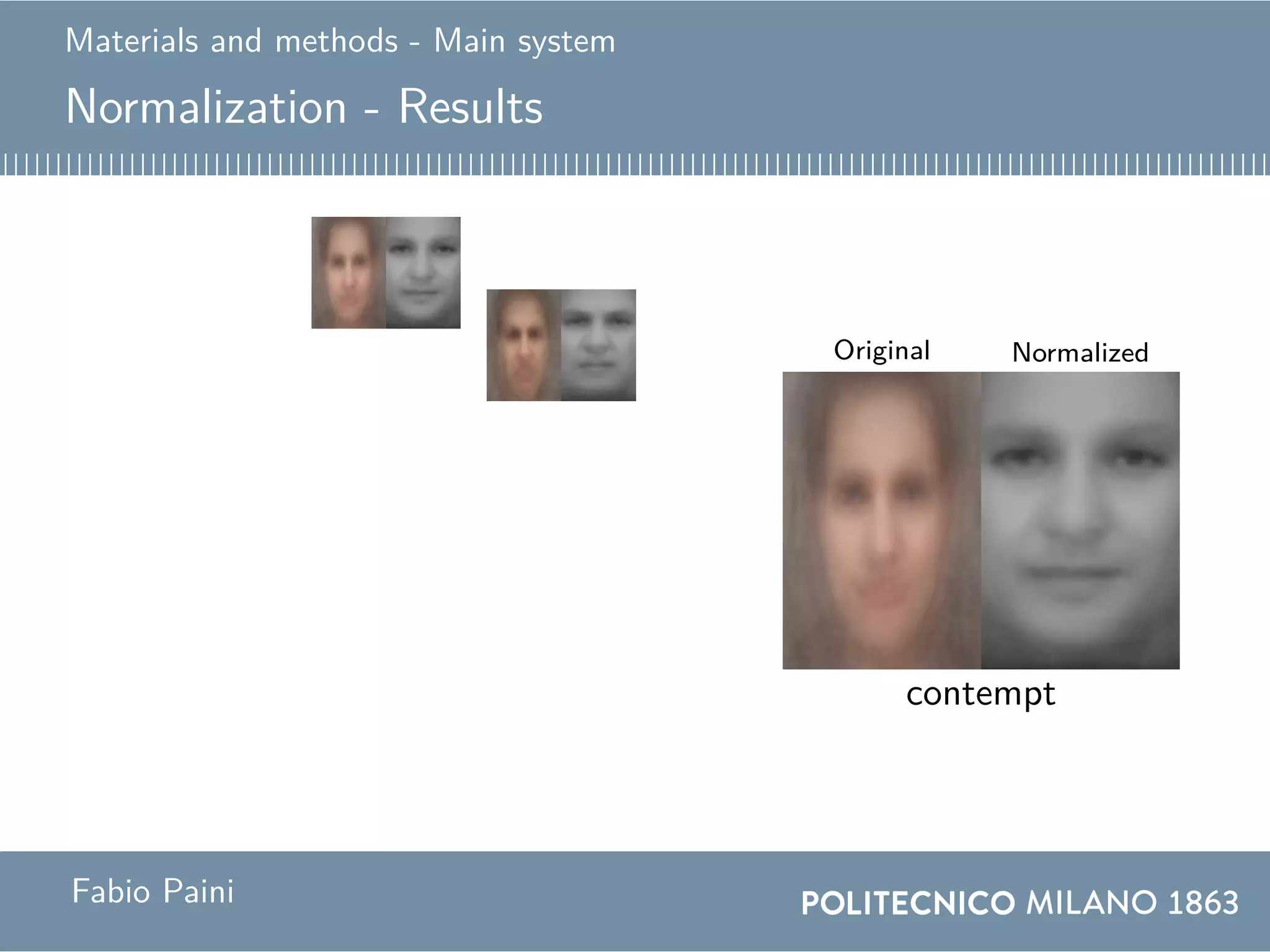 Materials and methods - Main system
Normalization - Results
Original Normalized
globalangercontemptdisgustfearhappinessneutralsadnesssurprise
Fabio Paini
 