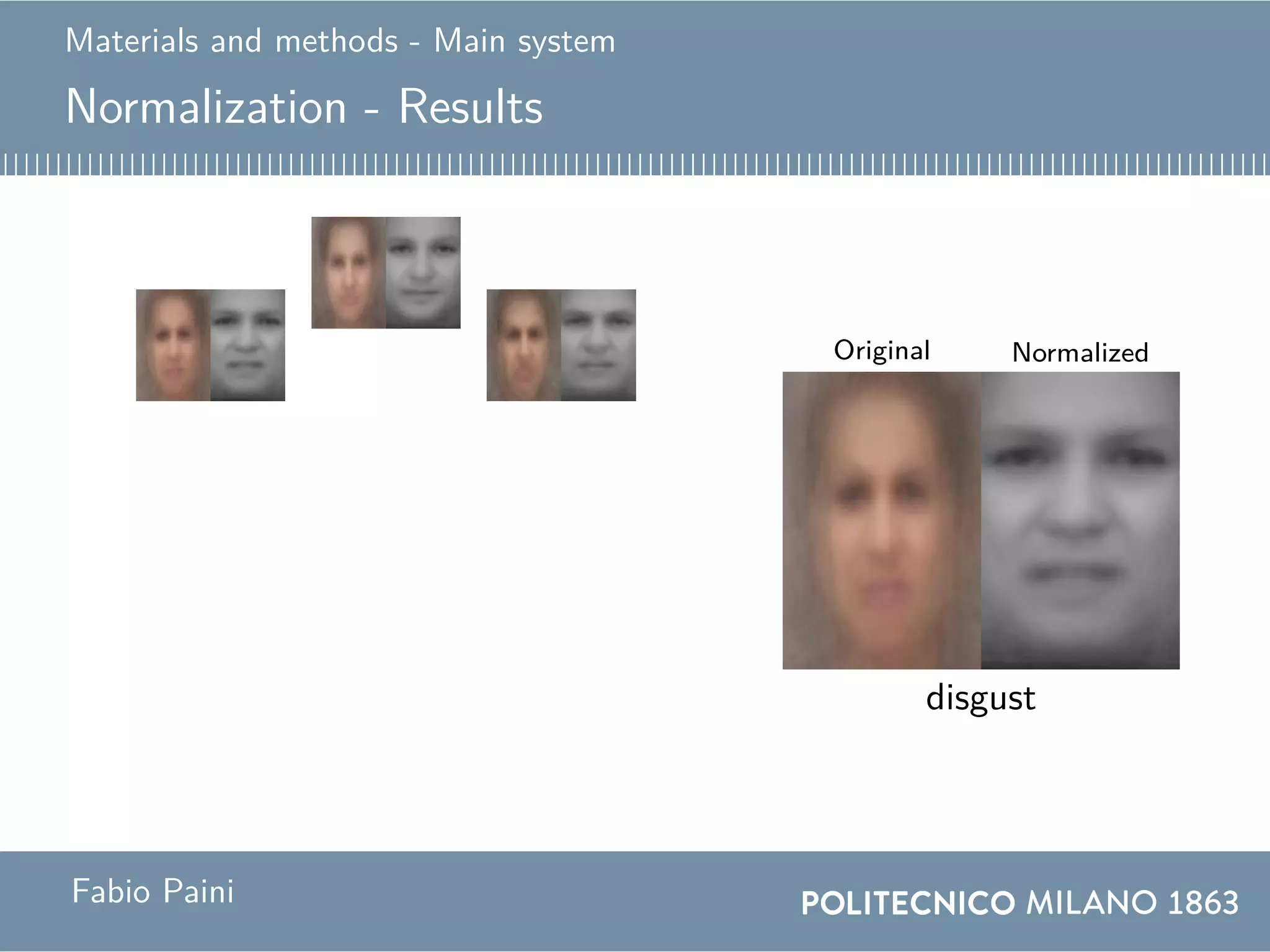Materials and methods - Main system
Normalization - Results
Original Normalized
globalangercontemptdisgustfearhappinessneutralsadnesssurprise
Fabio Paini
 