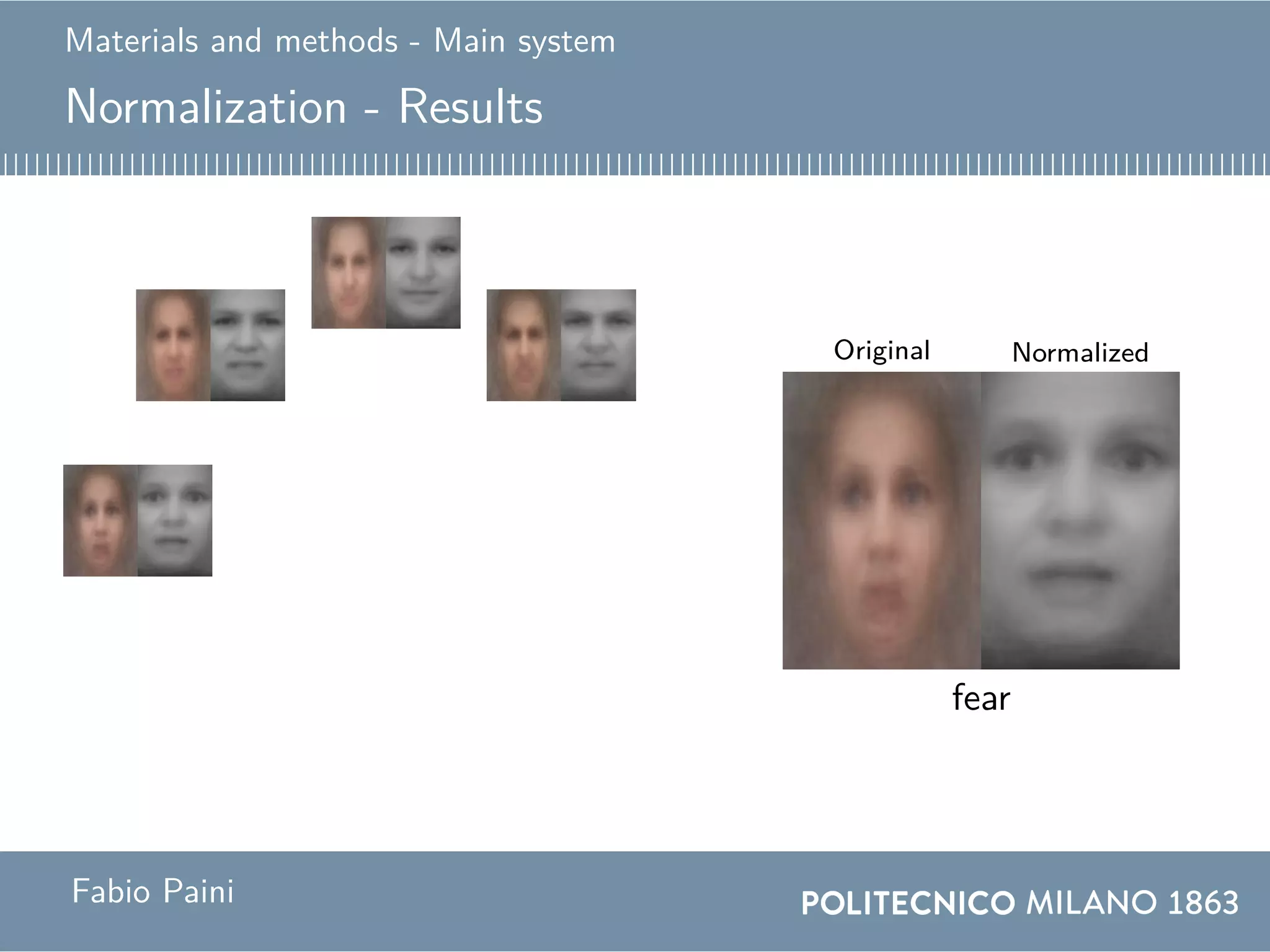 Materials and methods - Main system
Normalization - Results
Original Normalized
globalangercontemptdisgustfearhappinessneutralsadnesssurprise
Fabio Paini
 