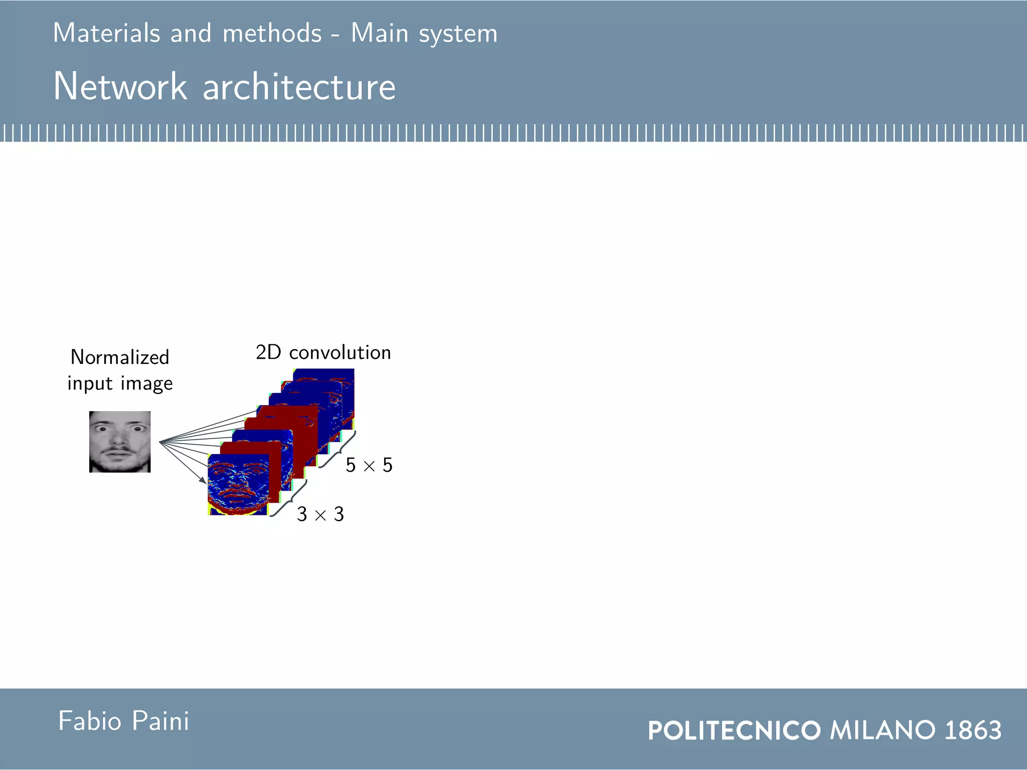Materials and methods - Main system
Network architecture
Normalized
input image
2D convolution
3 × 3
5 × 5
Fabio Paini
 