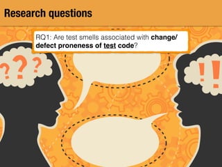 Research questions
RQ1: Are test smells associated with change/
defect proneness of test code?
 