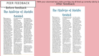 PEER FEEDBACK
• Before feedback
• After feedback
“With your columned text, make sure they are all lined up correctly side by si
 