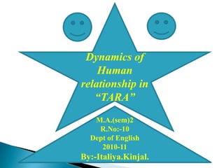 Dynamics of Human relationship in “TARA” M.A.(sem)2 R.No:-10 Dept of English 2010-11 By:-Italiya.Kinjal. 