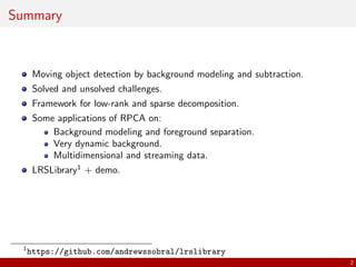 Robust Low-rank and Sparse Decomposition for Moving Object Detection | PDF