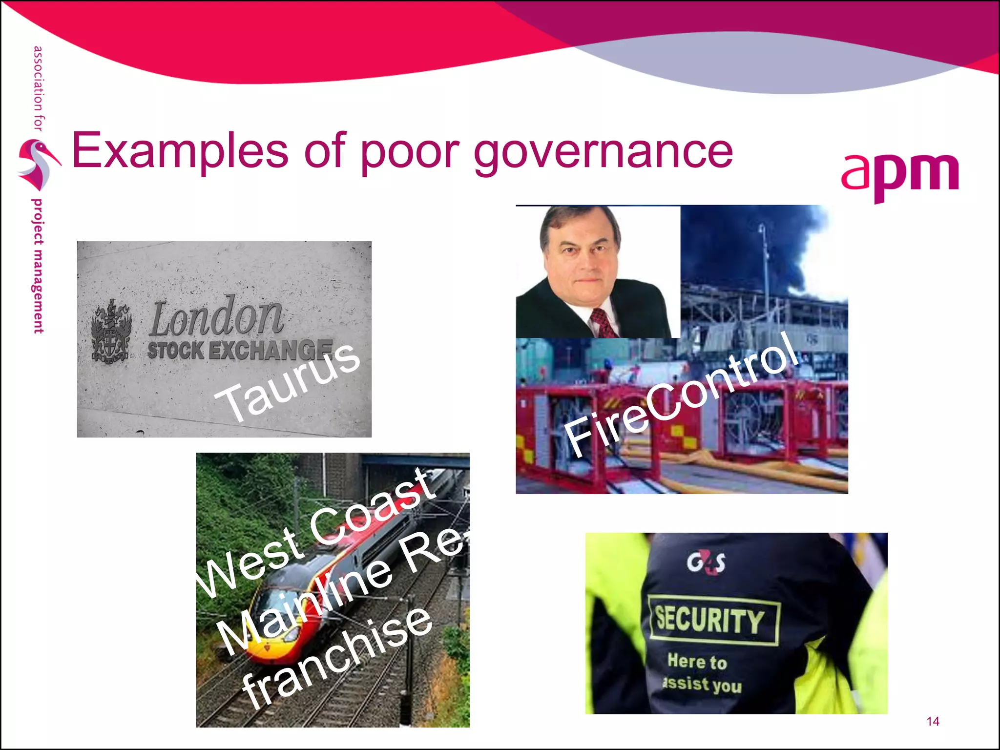 Examples of poor governance
14
 