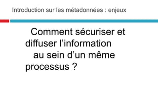 SOMMAIRE
3
Numérique et pratiques archivistiques
Quelle organisation mettre en place ?
Pourquoi les metadonnées ?
Comment favoriser l’accès numérique au patrimoine culturel ?
 