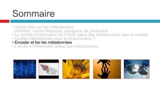 Le modèle d’information de l’OAIS :
les relations
31
Une information est toujours produite dans un contexte.
Elle résulte de l’action d’un ou plusieurs agents.
Son cycle de vie est une suite d’événements qui opèrent
sur des objets entre lesquels il existe souvent des relations
 