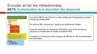 Derivation (Dérivation)
Les activités utilisent et génèrent des entités.
Dans certains cas, l'utilisation d'une entité a une influence sur la création d'une autre entité.
Cette « influence » ou dérivation est la transformation d'une entité en une autre entité,
le résultat de la mise à jour d'une entité
est la génération d'une nouvelle entité à partir de l'entité préexistante.
La dérivation permet de décrire l'interdépendance
de différentes entités entre elles.
Par exemple : les contenus d’un document s’appuient-ils sur d’autres entités ?
Quelles ressources ont influencé cette entité et dans quelle mesure ?
 
Association (Association)
Un agent peut se voir attribuer une certaine responsabilité dans le déroulement d'une activité.
D’après le modèle PROV, l'Activité est associée à l'Agent.
La relation d'association permet de répondre à des questions comme par exemple :
qui a la responsabilité d'un document ?
Qui a la responsabilité de l'élaboration d'un produit/contrat ?
 
Delegation (Délégation)
La délégation est l'assignation d'une autorité et d'une responsabilité à un agent
(par lui-même ou par un autre agent) pour exercer une activité spécifique comme délégué ou représentant,
tandis que l'agent pour le compte duquel il agit détient une certaine responsabilité
dans le résultat du travail qui a fait l'objet de la délégation.
La délégation sert à préciser les responsabilités de plusieurs agents les uns par
rapport aux autres. Par exemple : quel utilisateur a activé tel outil pour générer tel rapport ?
encoder et lier les métadonnées
prov-o : les métadonnées de provenance
Les typages des relations
53
 