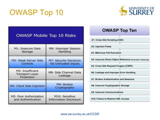 OWASP Top 10




           www.ee.surrey.ac.uk/CCSR
 