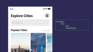 Container
- Row
- Icon
- TextEditField
 