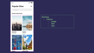 GirdView
- Column
- Image
- Text
- Text
 