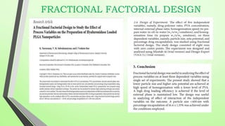 FRACTIONAL FACTORIAL DESIGN
 