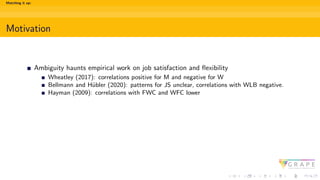 Matching it up:
Motivation
Ambiguity haunts empirical work on job satisfaction and flexibility
Wheatley (2017): correlatio...
