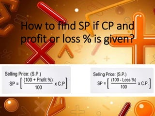 How to find SP if CP and
profit or loss % is given?
 