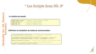 La création de nœuds :
Définition et installation du média de communication:
Généralité
Sur
NS
(Network
Simulator)
 