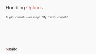 Options should be Order-insensitive!
# This command...
$ git commit –-message "My first commit" --author "Jorge Vasquez"
#...