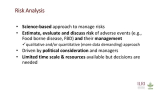 Risk Analysis
• Science-based approach to manage risks
• Estimate, evaluate and discuss risk of adverse events (e.g.,
Food...