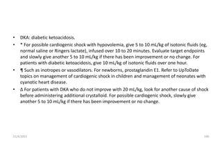• DKA: diabetic ketoacidosis.
• * For possible cardiogenic shock with hypovolemia, give 5 to 10 mL/kg of isotonic fluids (...