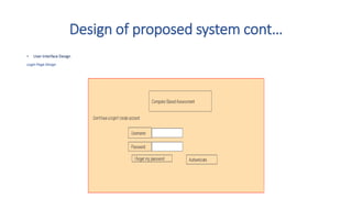 Design of proposed system cont…
• User Interface Design
Login Page Design
 
