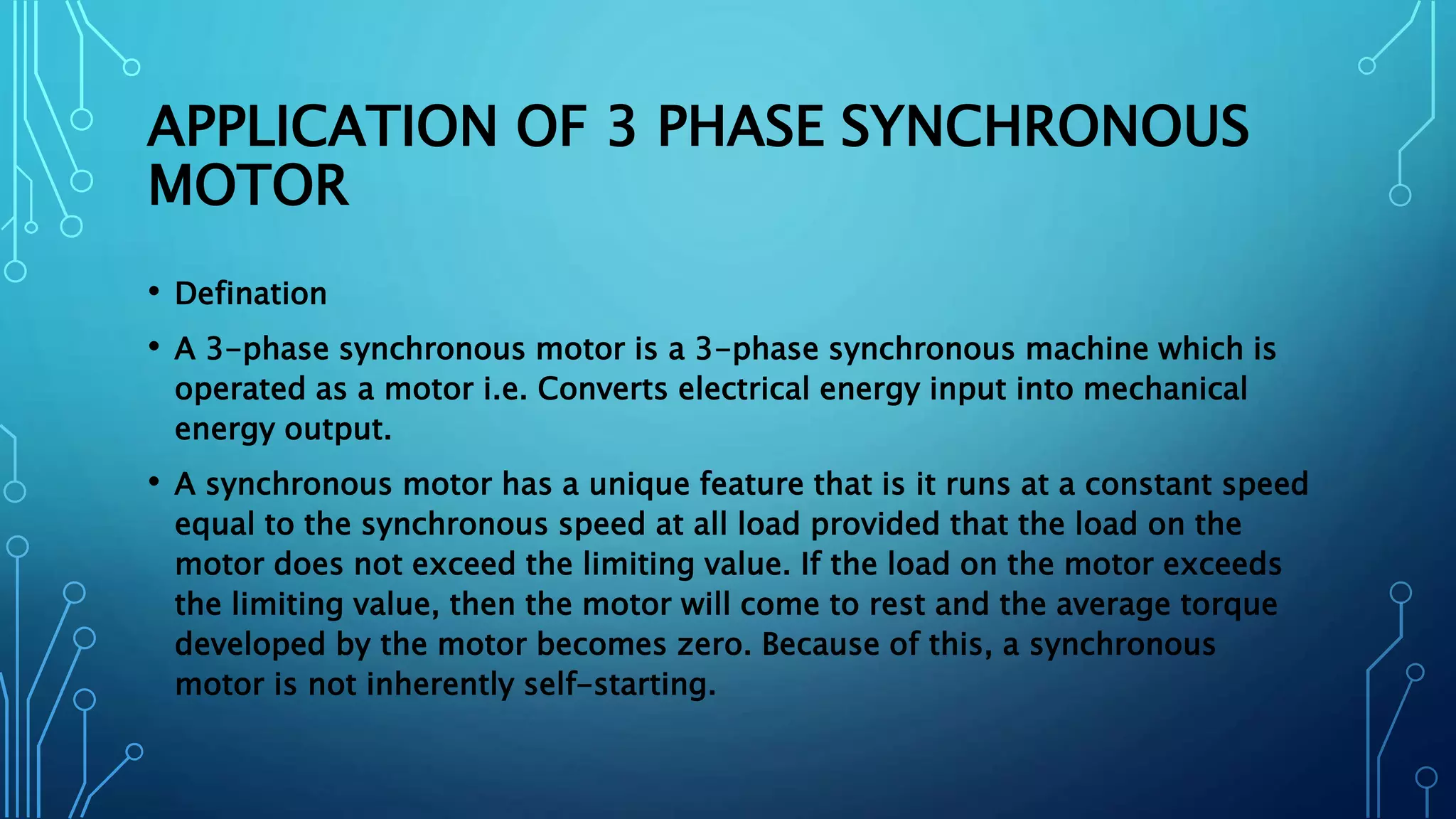Synchronous motor & Alternators application | PPTX