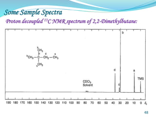Some Sample Spectra
48
Proton decoupled 13C NMR spectrum of 2,2-Dimethylbutane:
 