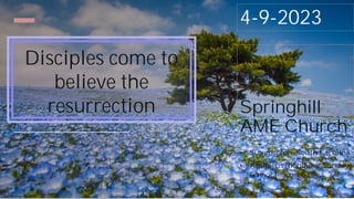 Springhill
AME Church
• Summerton, South Carolina
• Alphaeus Richburg: Sunday
school teacher
4-9-2023
Disciples come to
believe the
resurrection
 