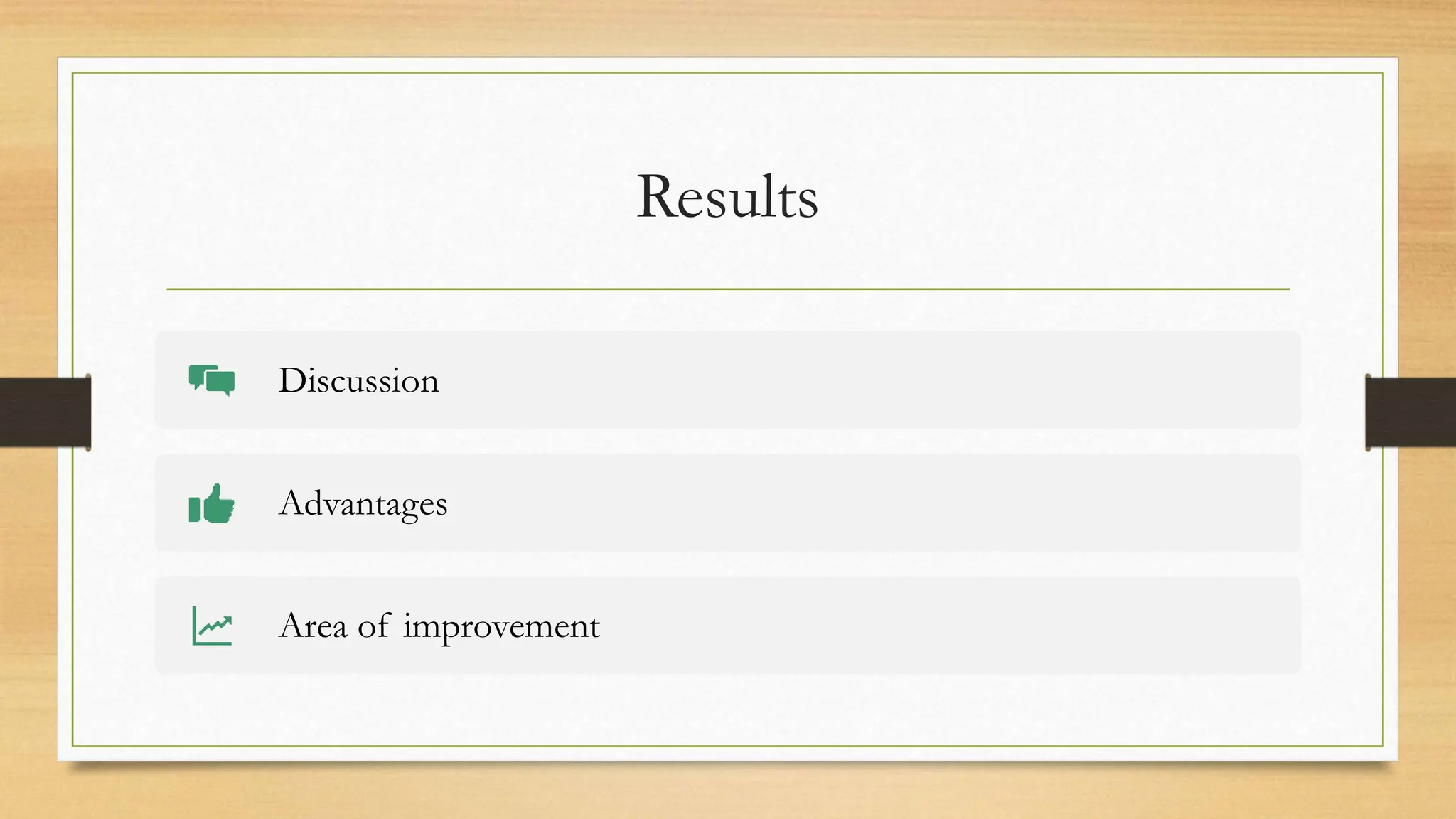 Results
Discussion
Advantages
Area of improvement