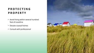 P R O T E C T I N G
P R O P E R T Y
• Avoid living within several hundred
feet of coastline
• Elevate coastal homes
• Consult with professional
 