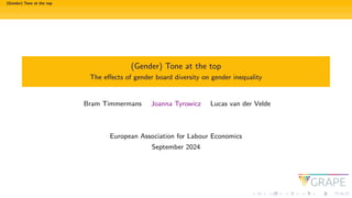 (Gender) Tone at the top
(Gender) Tone at the top
The effects of gender board diversity on gender inequality
Bram Timmerma...