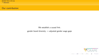 (Gender) Tone at the top
Motivation
Our contribution
We establish a causal link:
gender board diversity → adjusted gender ...